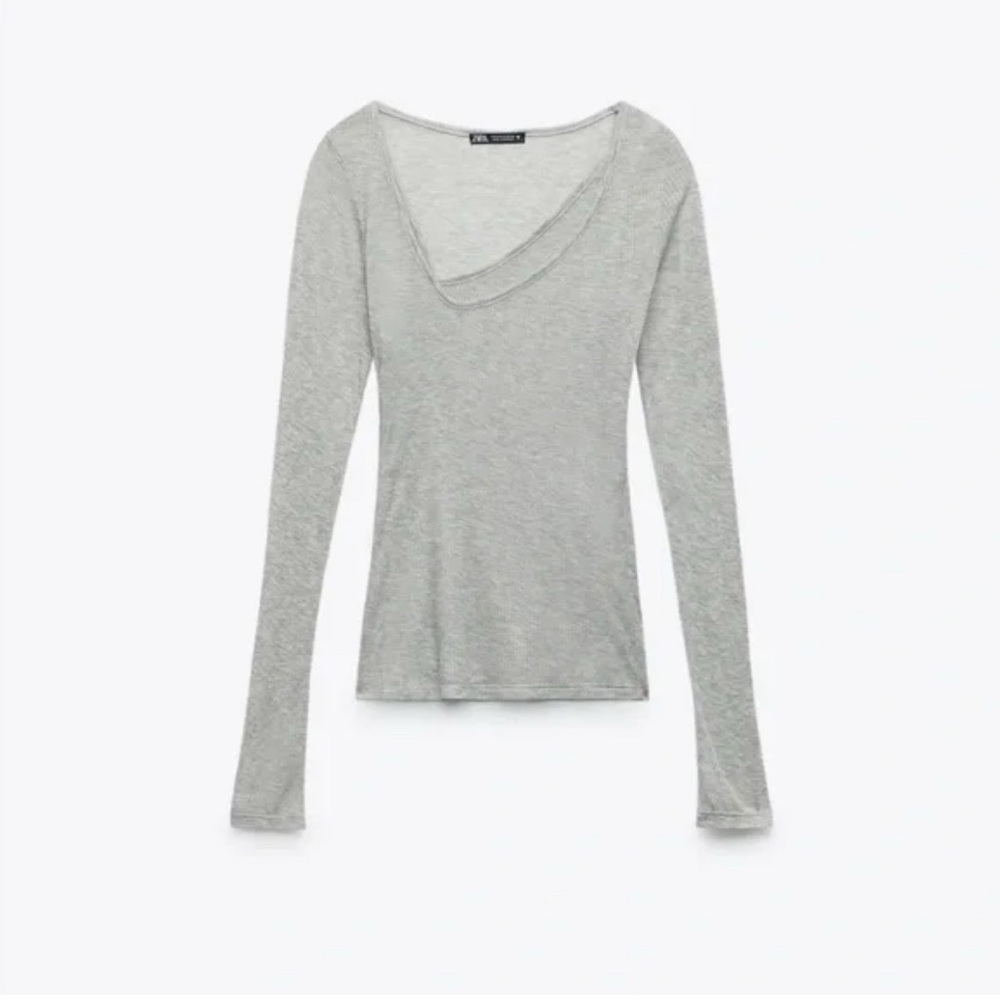 ZARA semi sheer layered gray long sleeve top size M